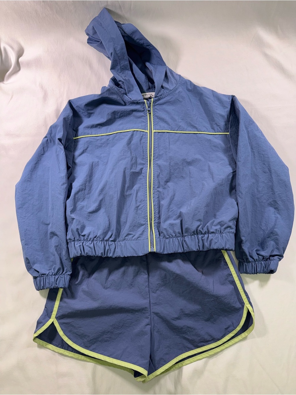 Light Blue Hooded Jacket & Shorts Set with Lime Trim